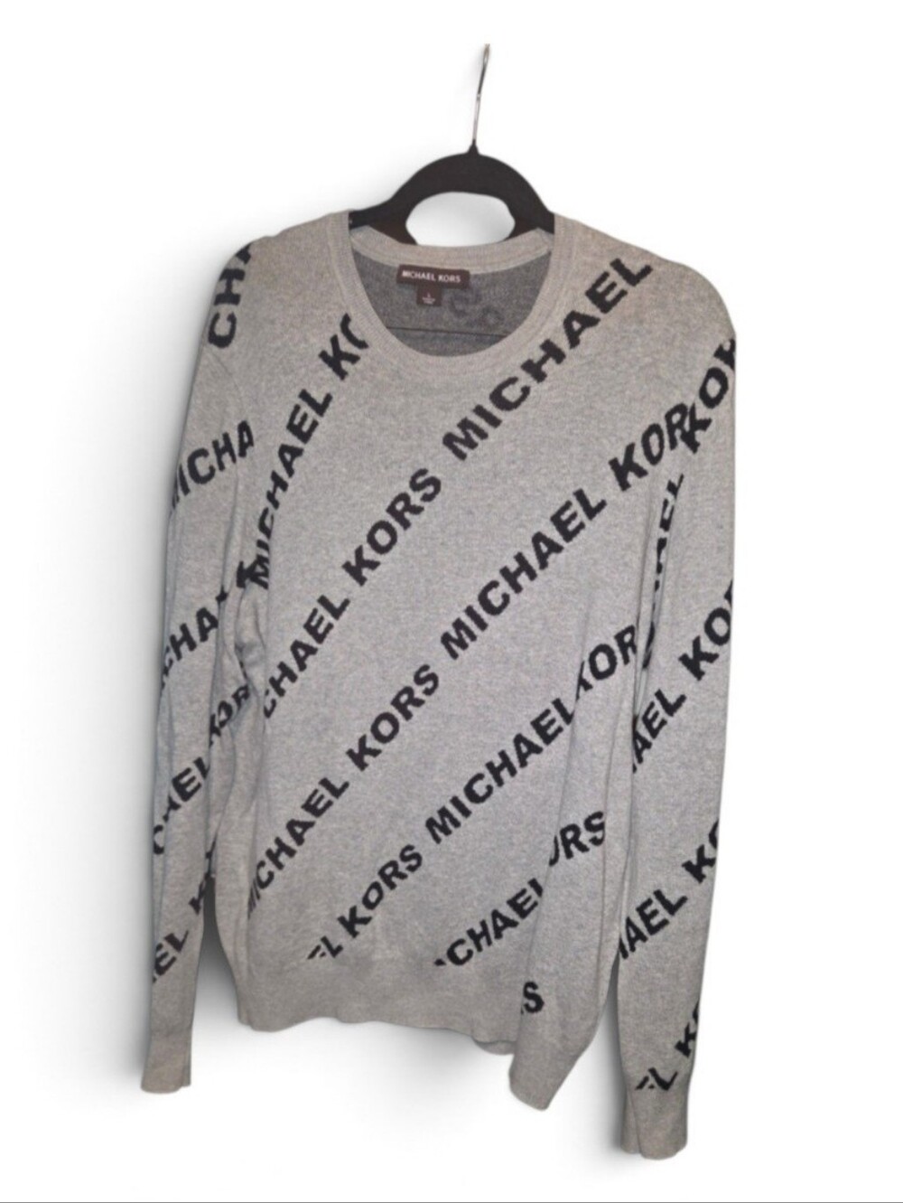 Michael Kors Mens Grey Crewneck Sweater with Black Logo Print Size Large